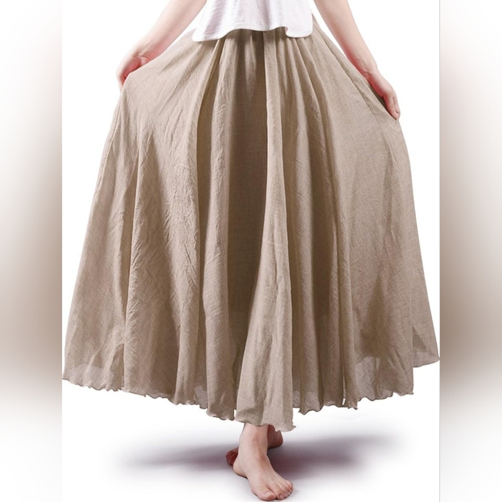 Boho Elegant Tan Flowy Maxi Skirt